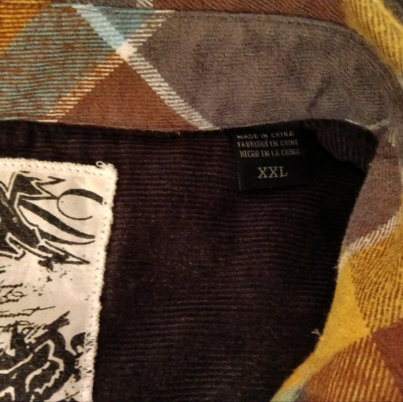 Fox Deluxe Men's Flannel Shirt(XXL)- plaid pattern-brown, mustard,teal and white - Picture 9 of 12